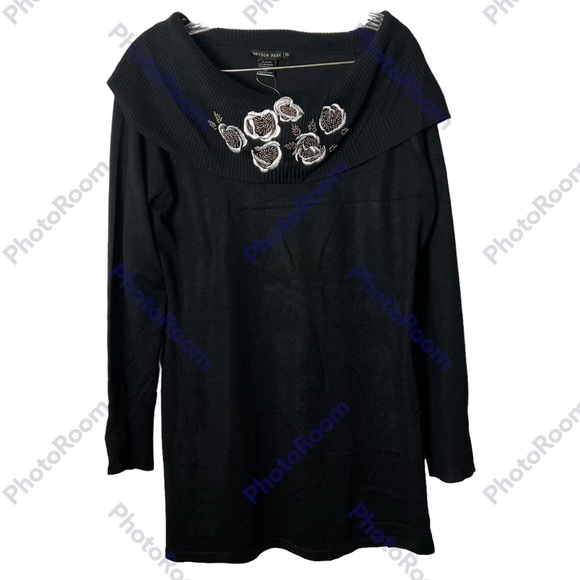 Hayden Park Black Embroidered Beaded Long Sleeve Knit Sweater Top - Picture 5 of 15